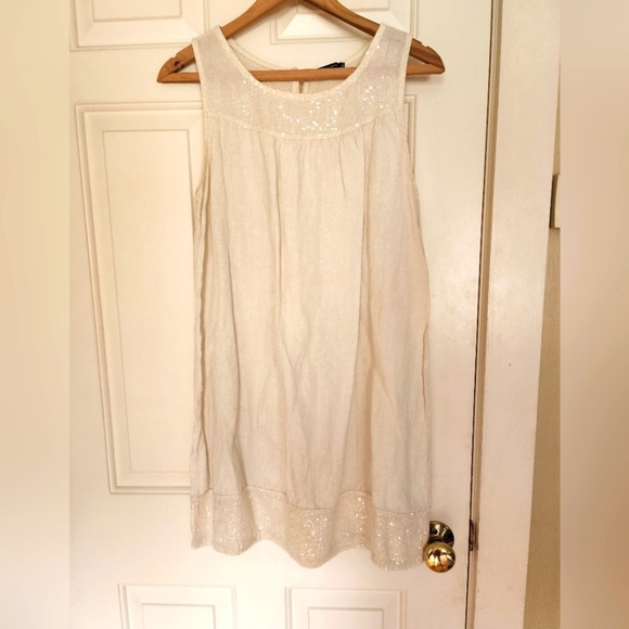 Lungo L'Arno Linen  Shift Dress Sequins Beach Resort Event Size Small - Picture 2 of 9